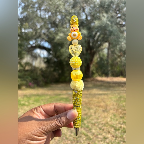 Accessories - Custom Made Yelllow rhinestones care bear Pen